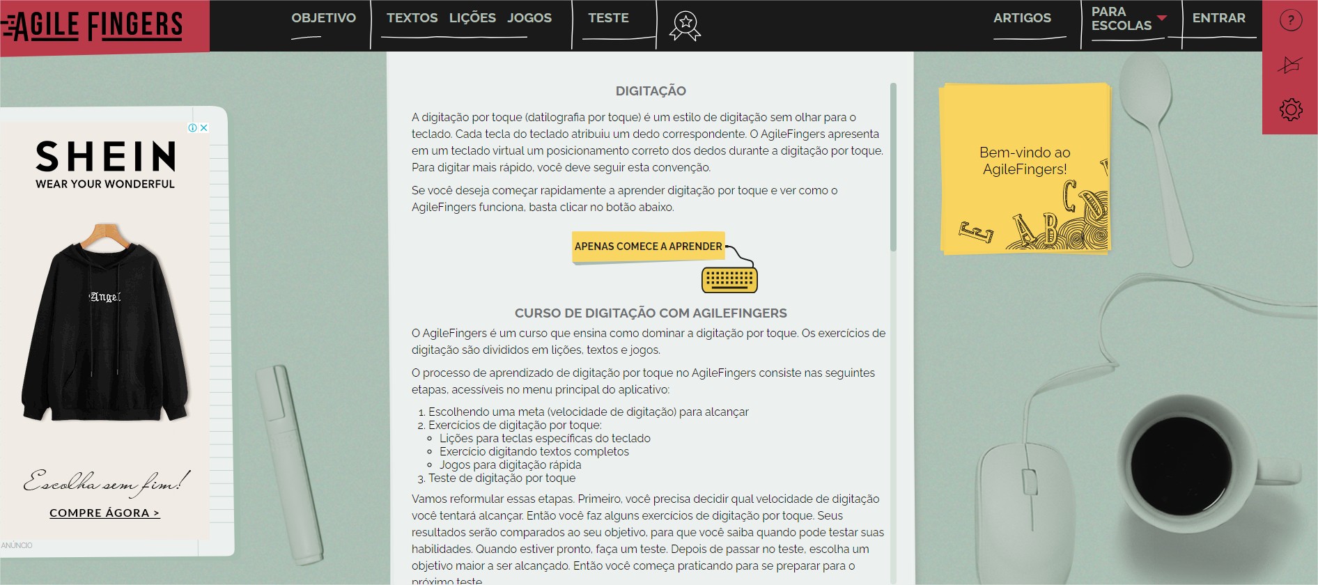 Arquivo de notícias do tutor online de digitação por toque AgileFingers -  2021