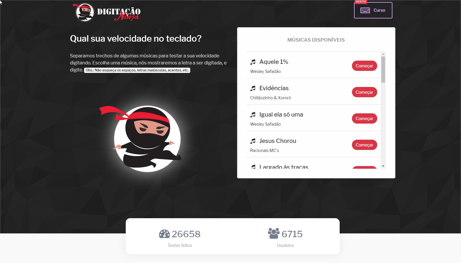 Digitação Ninja - Qual sua velocidade digitando?