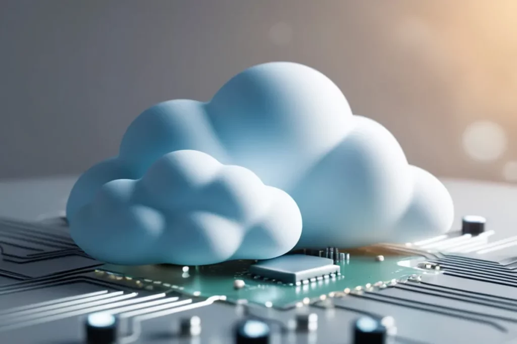 Imagem de uma nuvem em cima de uma placa de computador.