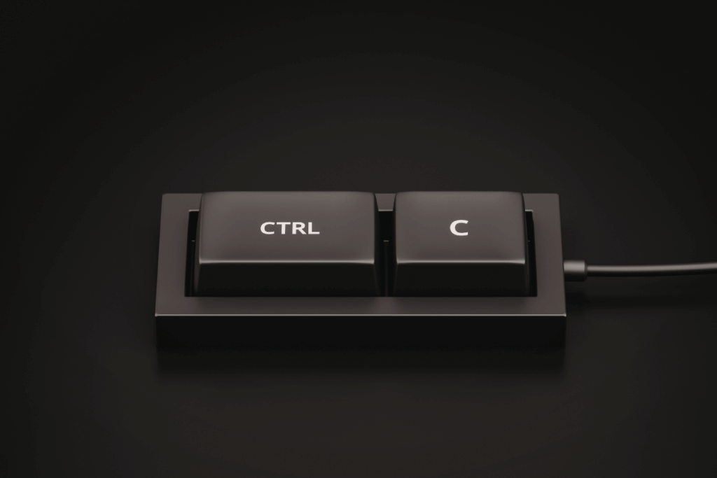 Teclas Ctrl e C em destaque representando o atalho de copiar no teclado.