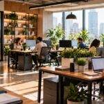 Colaboradores utilizando uma intranet corporativa para acessar informações e ferramentas de trabalho.